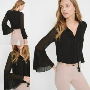 White House Black Market Maggie Pleated Sleeve Blouse in Black